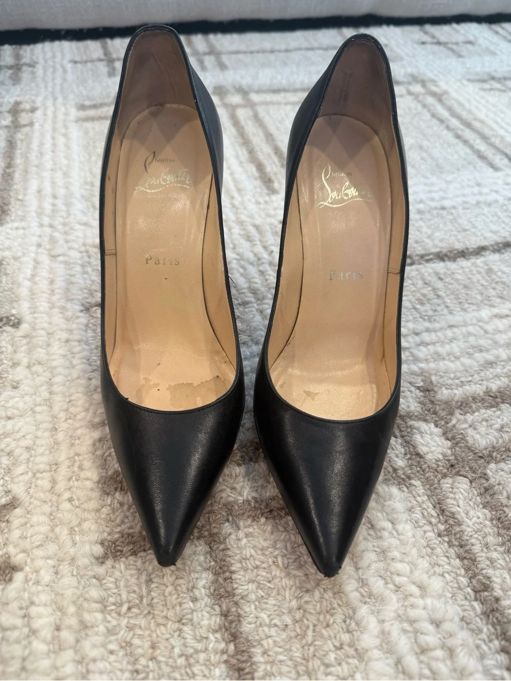 Christian Louboutin Black Leather Pointed-Toe Pumps
